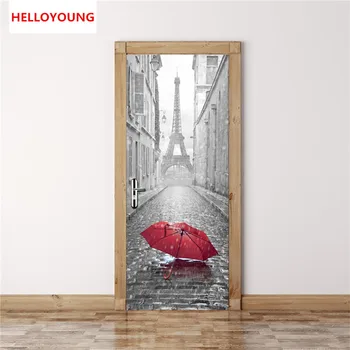 

QT-0295 Paris Tower Imitation 3D Door Stickers 2pcs/set DIY Mural Bedroom Home Decorative PVC Waterproof Wall Stickers