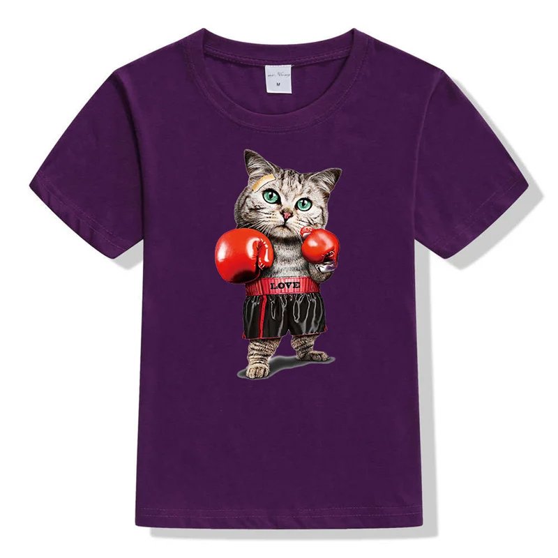 Детская футболка, Детская летняя футболка с рисунком кота, футболка с короткими рукавами для подростков, одежда для маленьких мальчиков и