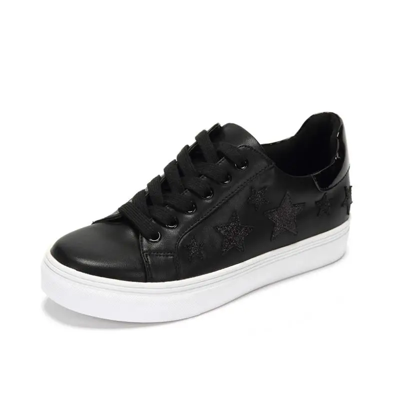 

Spring Round Head Leisure Shallow Lace Flat Bottom Star Sports Shoes high quality Hipster black Elevator shoes wear-resistant
