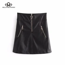 Bella Philosophy/ женские зимние юбки из искусственной кожи с высокой талией на молнии, черные винтажные Мини юбки в стиле ампир