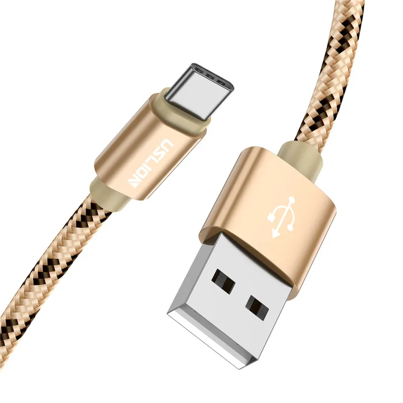 USLION usb type C кабель для быстрой зарядки USB C type-C телефонный кабель для samsung Galaxy S9 S8 xiaomi mi 8 5S с нейлоновой оплеткой для синхронизации данных - Цвет: Золотой