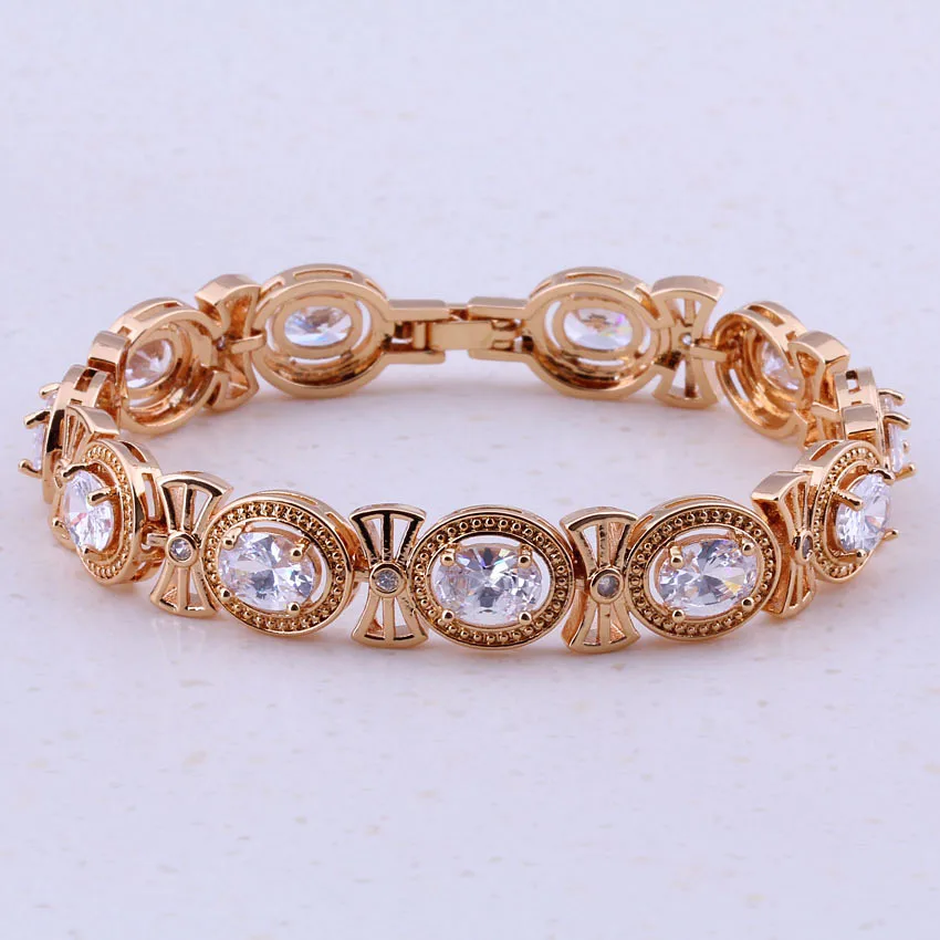 

Classic White AAA Cubic Zircon Yellow Gold Color Fashion Jewelry Charm Bracelets For Women Wedding Party Free Gift Box I0261