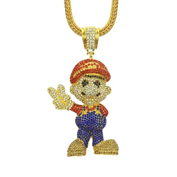 

Hip hop men's women cosplay cartoon Jewelry Crystal Bling Bling Iced Out Pendants & Chain necklace Jewelry Gold Color 36" Z56