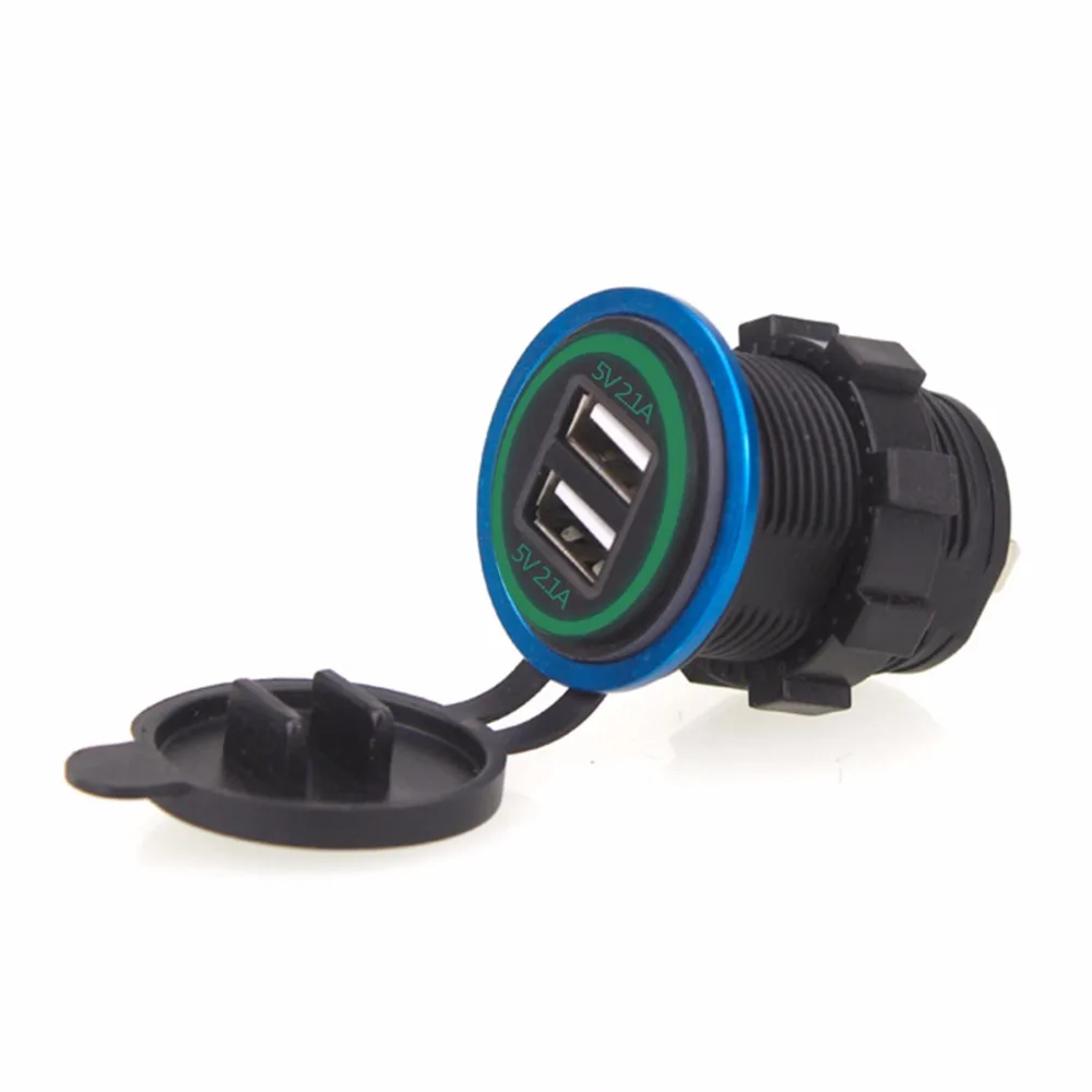 

SOONHUA Dual USB Socket Car Charger Built In Cool Lighting Circle Adapter Vehicle Chargers With Dustproof Cover For Motorcycle