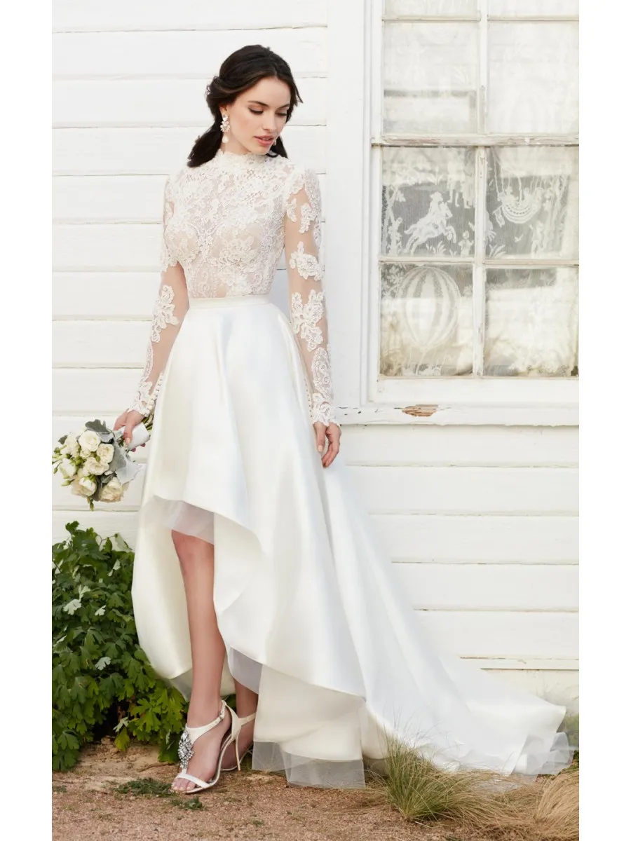 long sleeve high low wedding dress