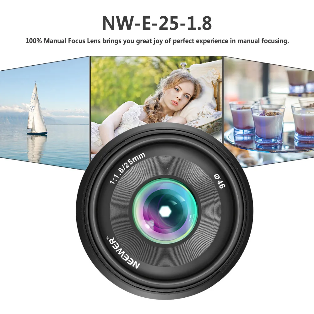 Neewer 25 мм f/1,8 ручная фокусировка Prime фиксированный объектив для Fujifilm APS-C цифровых беззеркальных камер XPro2 XE3 XH2 X100T X100S