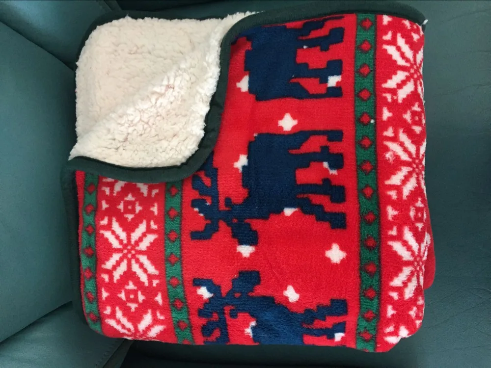 Двухслойное рождественское плюшевое одеяло с подарочной сумкой 127x158 см 50x60"