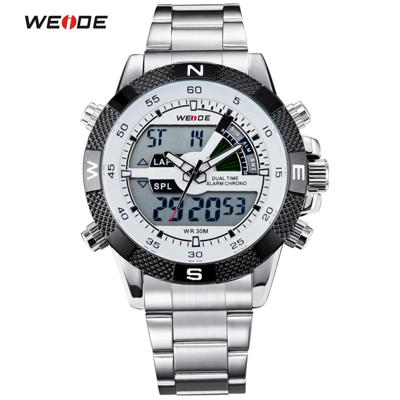 WEIDE Элитный бренд мужчин светодио дный LED подсветка часы нержавеющая сталь кварц