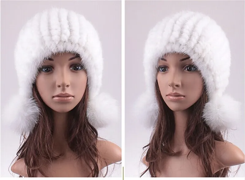Меховые женские зимние шапки, роскошные брендовые дизайнерские зимние шапки для женщин, вязанный Натуральная шерсть, шапка для женщин, новые модные шапочки для женщин