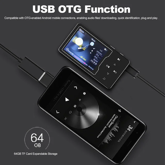 RUIZU D08 MP3 MP4 Digital Music Player 8GB 2.4Inch Screen Lossless Audio&Video Player FM Radio Recording E-book Reading TF Card