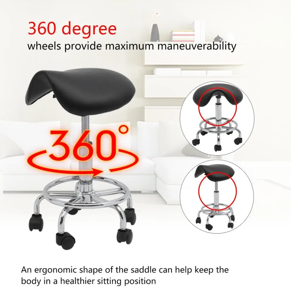 

(Ship UK) Adjustable Salon Stools Ergonomic Hairdressing Styling Chair 360 Degree Nylon Wheels Beauty Chair Rolling Saddle Stool