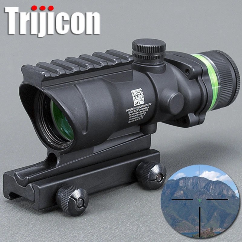 

4#bzg Tactical Acog Style 4x32 Rifle Scope Bk Red Dot Green Optical Fiber 20mm Rail Scope Mounts&accessories Mildot