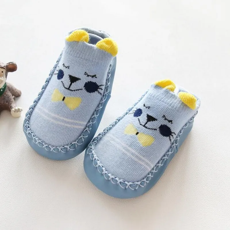 Носки-тапочки для новорожденных, детские носки с рисунками животных, детские домашние тапочки, нескользящие носки с подошвой для детей 0-36 месяцев