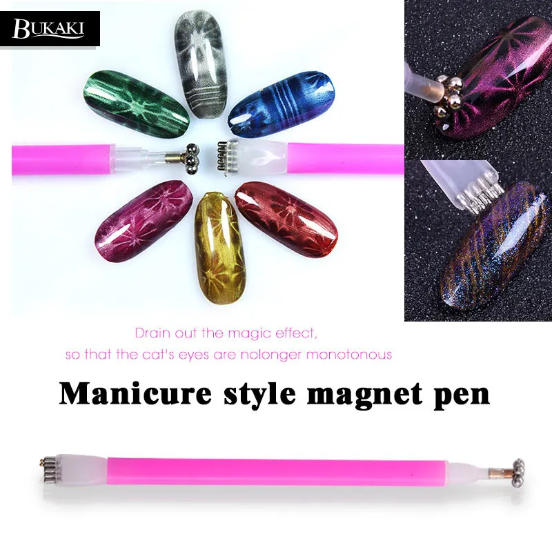 BUKAKI 1pcs Flower Stick Nail Art for DIY Double Head Magic 3D Cats Eyes UV Gel