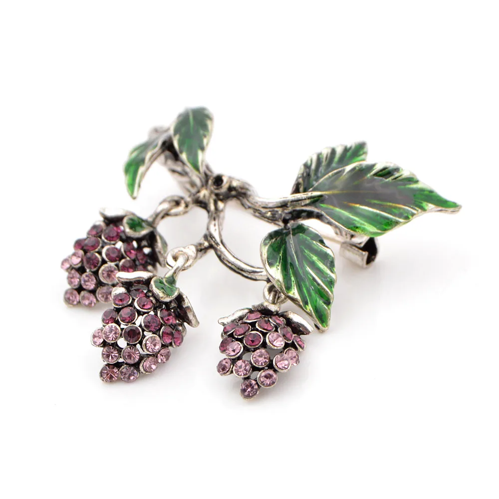 Scarf Buckle Fruit Badge Grape Brooch Pins Enamel Corsage Purple Rhinestone