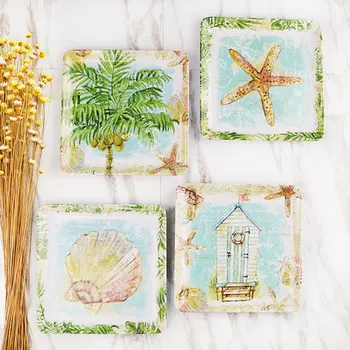 

4 piece melamine plate set Creative A5 melamine tree starfish shell house Dessert salad dish fruit dinnerware suit BY01.10