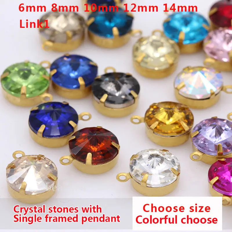 

All Sizes Colors Rivoli round glass crystal stones crystal single Daggle Beads pendant with gold casting jewelry accessories