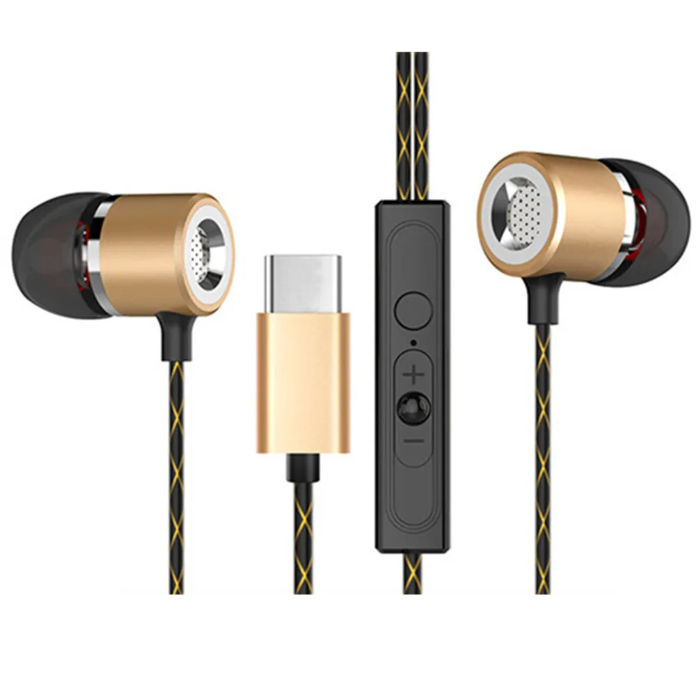 USB Type C Earbud Headphones Extra Bass Noise Cancelling for Xiaomi Huawei