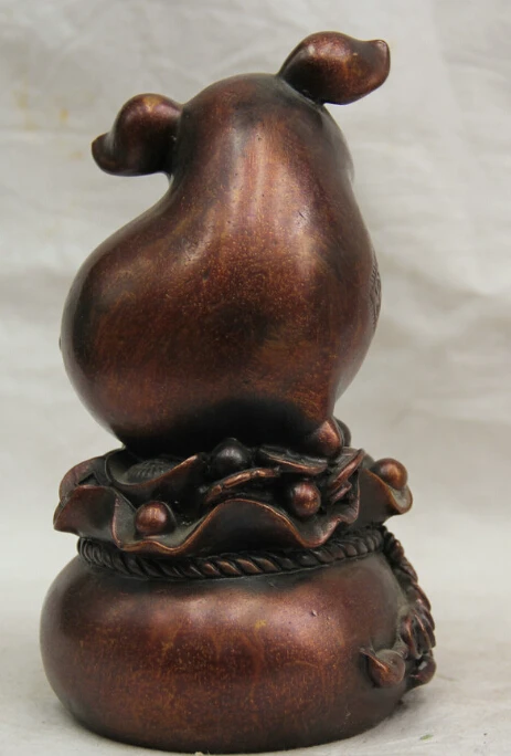 

S0087 7" Chinese Bronze Folk Zodiac Year Pig wealth money Yuan Bao Statue Feng Shui discount 30% (C0324)
