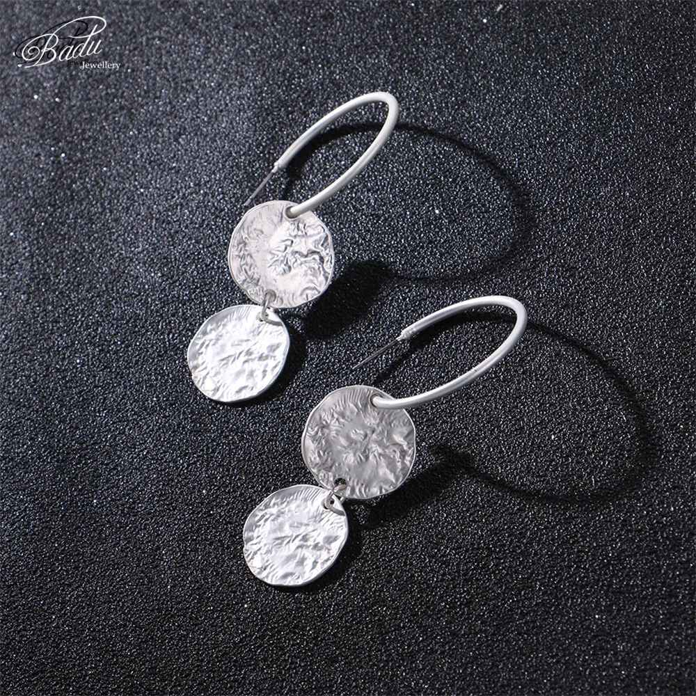 

Badu Silver Hoop Earring Women Vintage Hammered Metallic Earrings Punk Style Fashion Jewelry Champagne Color Wholesale