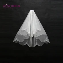 Wowbridal изящные невесты фата три- слой блесток бисера край органзы свадебные аксессуары