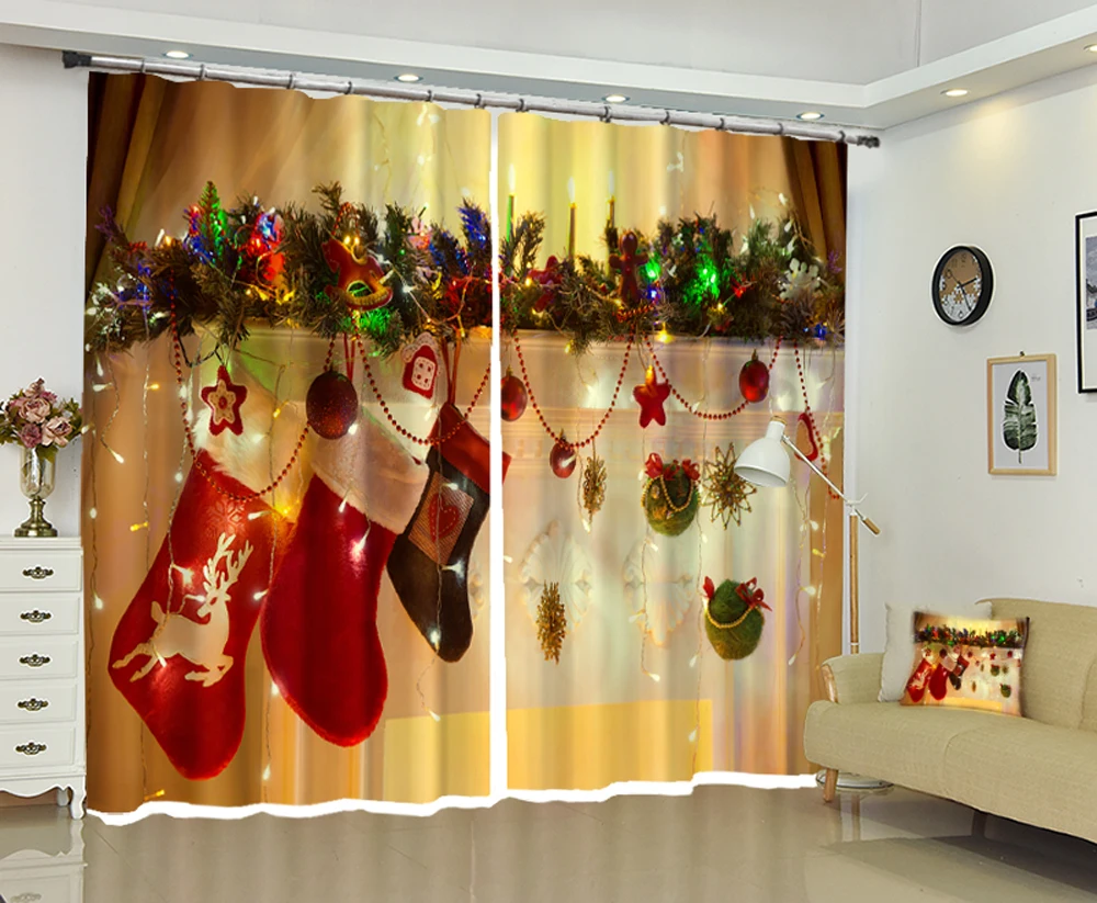 Золотой Рождественский подарок 3D оконные шторы для гостиной затемненные гостиничные спальни декоративные шторы Cortina Rideaux наволочка