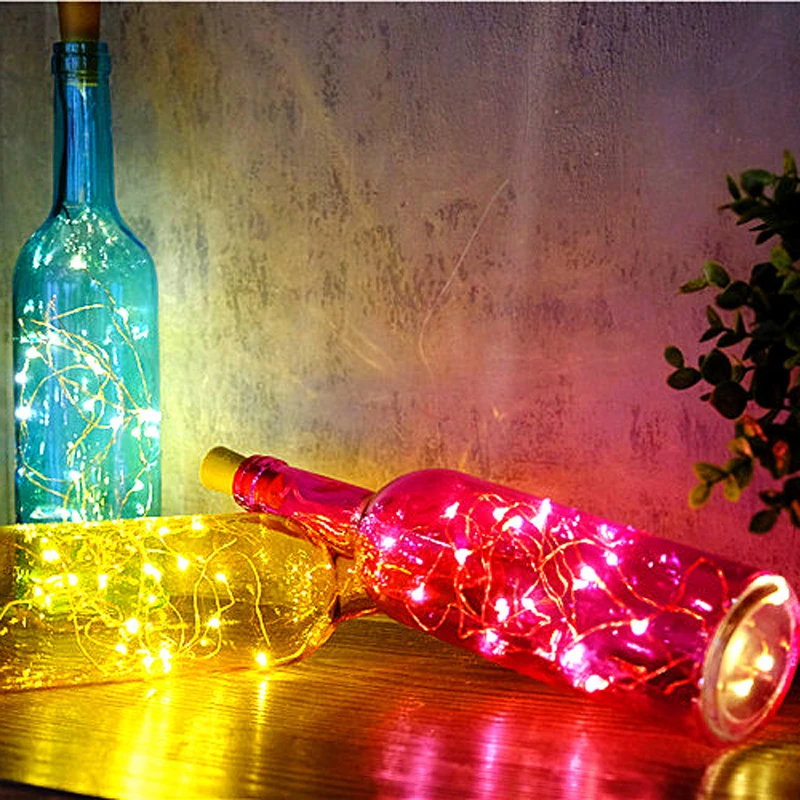 colorful wine bottle and string light G