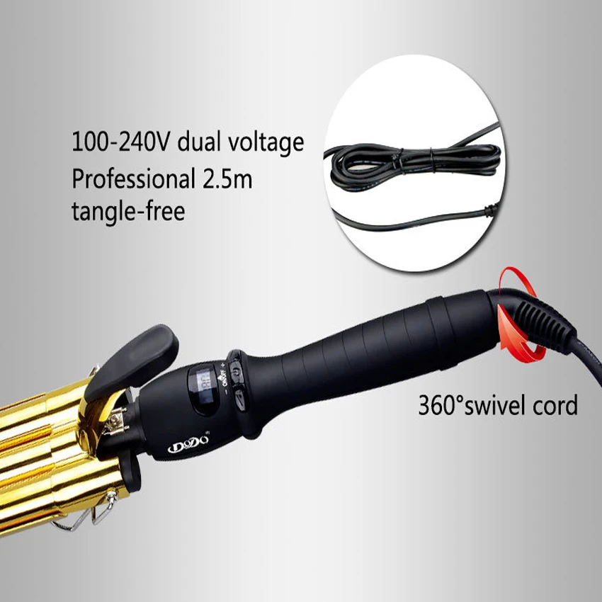 Professional LCD Digital Ceramic Electric Golden Hair Curlers Triple Barrel Waver Curling Irons Hairdressing Tool Curly Magic Professional LCD Digital Ceramic Electric Golden Hair Curlers Triple Barrel Waver Curling Irons Hairdressing Tool Curly Magic