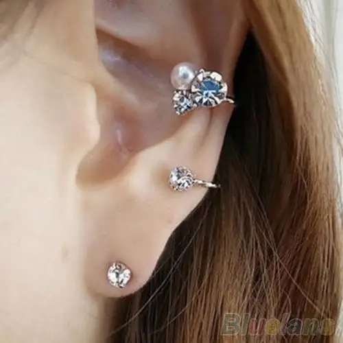 

1 Pc Women's Lady's Elegant Faux Pearl Rhinestone Ear Clip Ear Stud Earrings Jewelry hot
