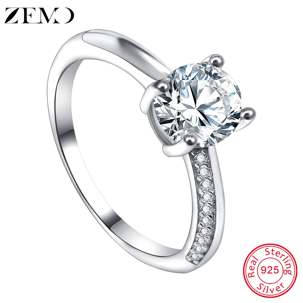 

ZEMO AAA Cubic Zirconia Rings for Women Wedding 925 Sterling Silver Ring Vintage CZ Stone Finger Bands Fashion Silver Jewelry