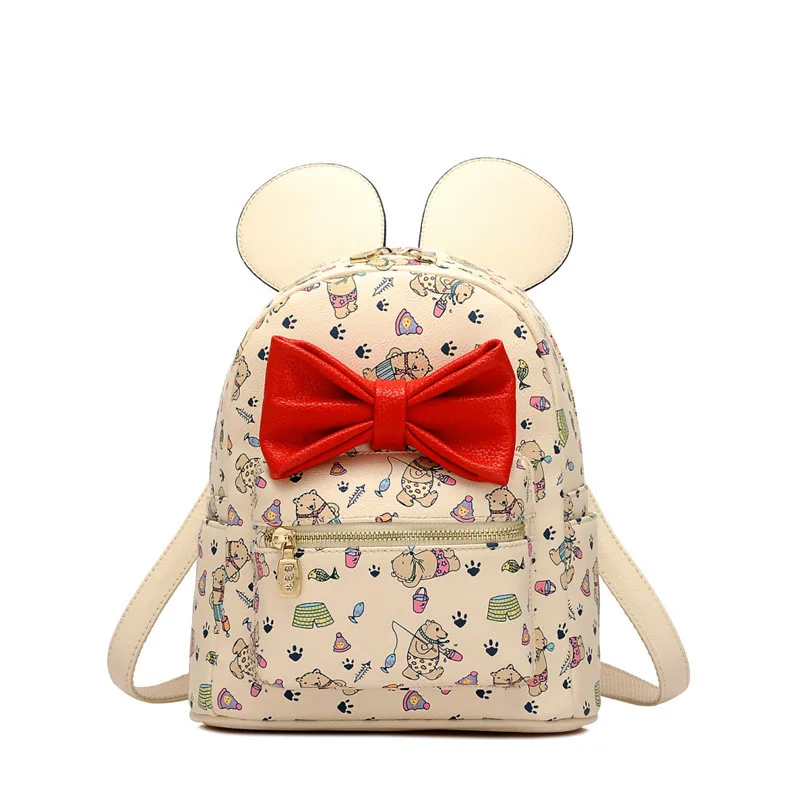 

Cute Women/Girls Backpacks High Quality Leather Women Mini/Small Backpacks Mickey Ears Sweet Bow Backpacks Backs Packs Sac A Dos