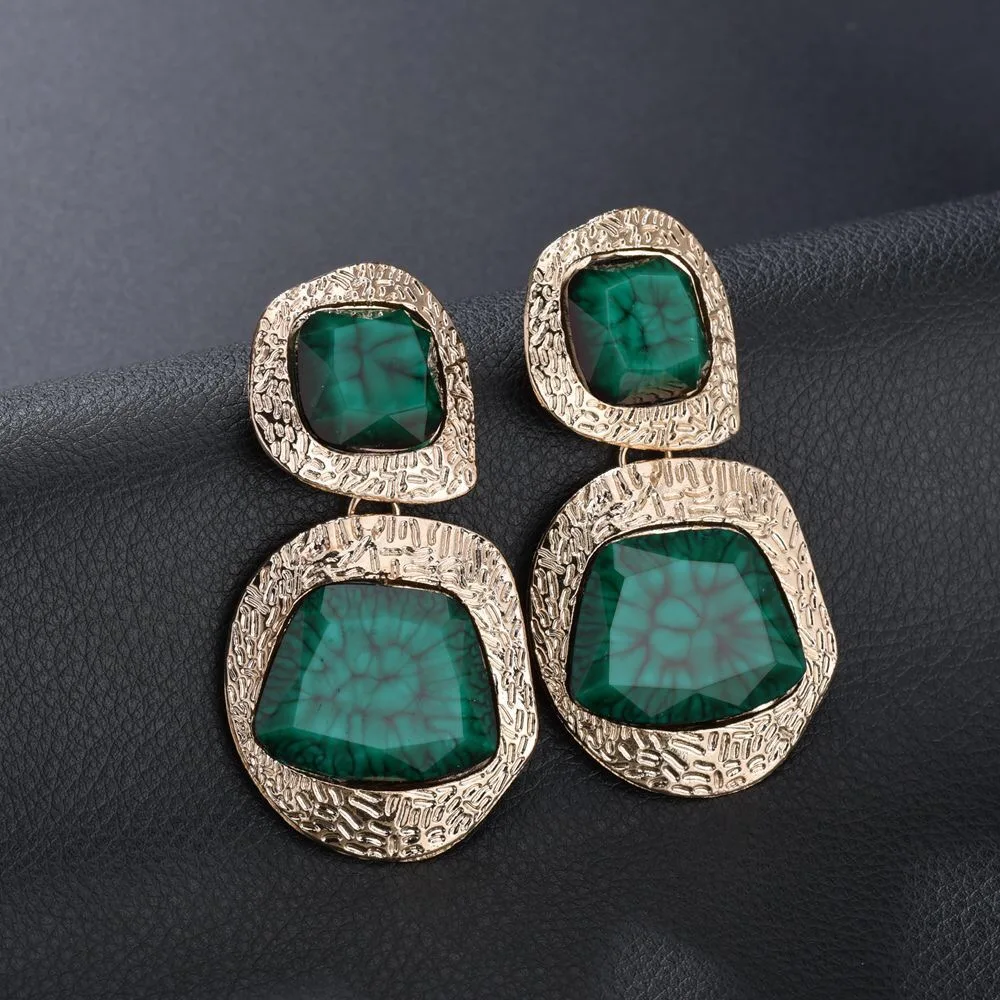 Europeans and Americans exaggerate artificial gemstone gold earrings, women retro autumn earrings, Bohemian wind (11)