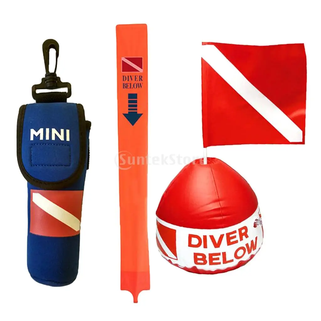 Underwater Scuba Diving Snorkeling Inflatable Buoy Float Signal Diver Down Flag with Surface Buoy Marker + Yellow Line