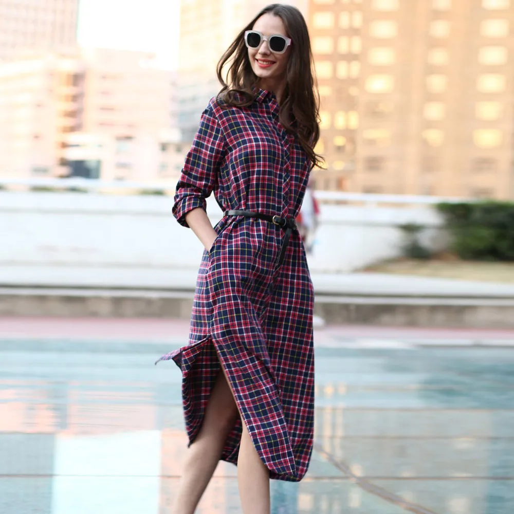 long plaid shirt dress