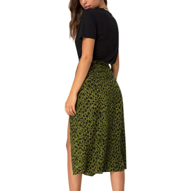 

women skirts 2019 Fashion Summer Over The Knee Lace-Up Leopard Print High Waist Long Thin Split Skirt