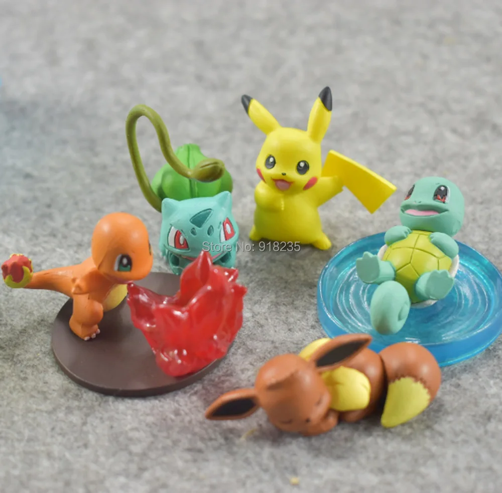 

5PCS Pikchu Eevee Squirtle Charmander Bulbasaur Gashapon 3-5CM Action Figures Toys Retail