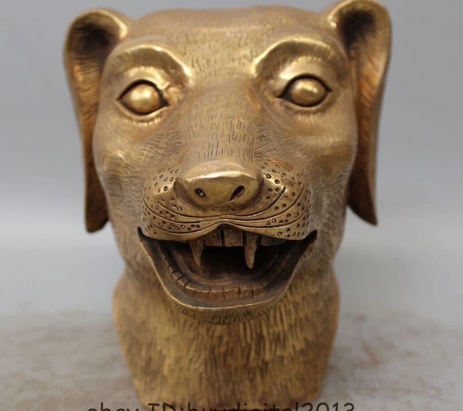 

Chinese Brass FengShui Animals Lucky Year Zodiac Culture Fu Foo Dog Head Statue