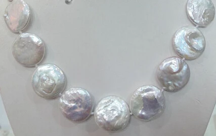 

free shupping 150401 J0023 rare huge AAA White coin Pearl Necklace 22mm free shipping USPS to ISA RUSSIA