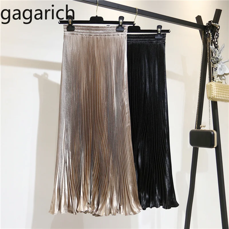

Gagarich Women Skirt 2019 Fashion Luxury Metal Satin Pleated Summer Early Autumn New Fashion High Waist Slim Midi Skirts