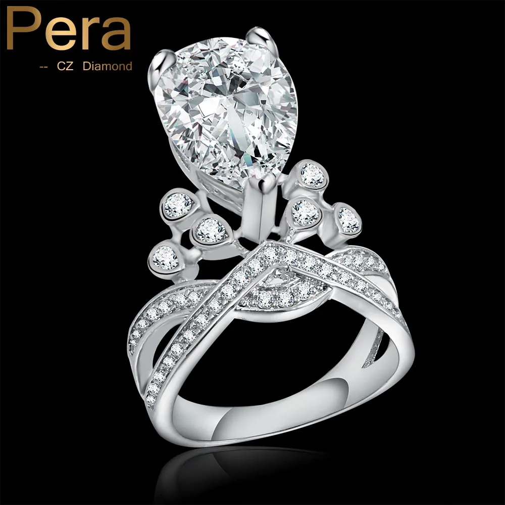

Luxury Bridal Wedding Silver Color Jewelry Permanent Big Statement Heart Cubic Zircon Created Daimond Finger Ring For Women R006