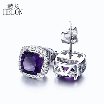 

HELON Jewelry 1.93ct Cushion Cut Natural Amethyst Diamond Solid 14K White Gold Stud Earrings