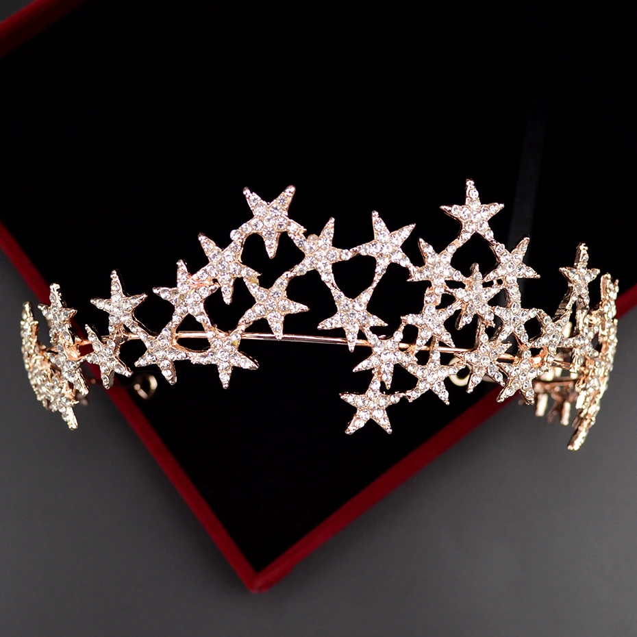 Дизайн в форме звезды стильная модная Корона из розового золота красивого золотистого и серебристого цвета свадебные стразы аксессуары для волос