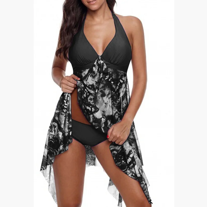 

2019 HOT New 5XL Big Size Swimwear Sexy Tankini Women Two Piece Set Print Halter Swimsuit Swimming Dress Monokini Bathing Suit