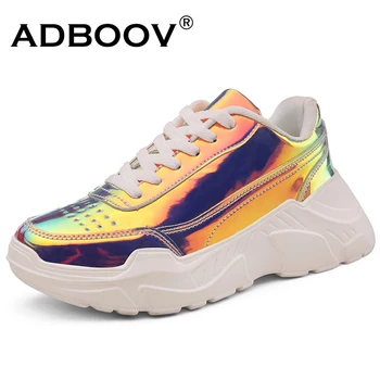 

ADBOOV Colorful Women Sneakers Trendy Patent Leather Shoes Woman Platform Chunky Sneaker Ladies Daddy Shoes Soulier Femme