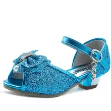 Girl high heels blue children sandals princess shoes 3 4 5 6 7 8 9 years old girls sandals