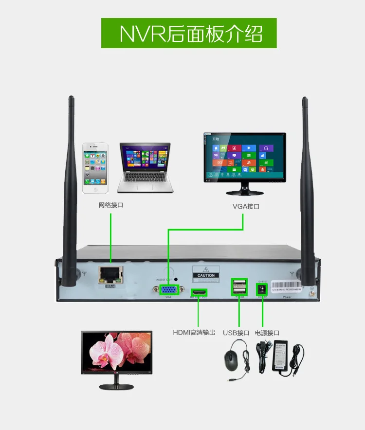  Sistema de CCTV inalámbrico 960P 2TB HDD 1.3MP 8CH NVR IP IR-CUT cámara CCTV al aire libre sistema 