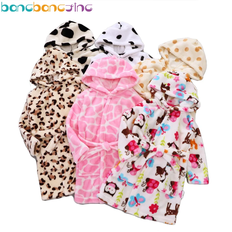 Hooded Soft Kids Robes Cute Cartoon Owl Pattern Children Robes Girls Sleepwear Bathrobes Autumn
