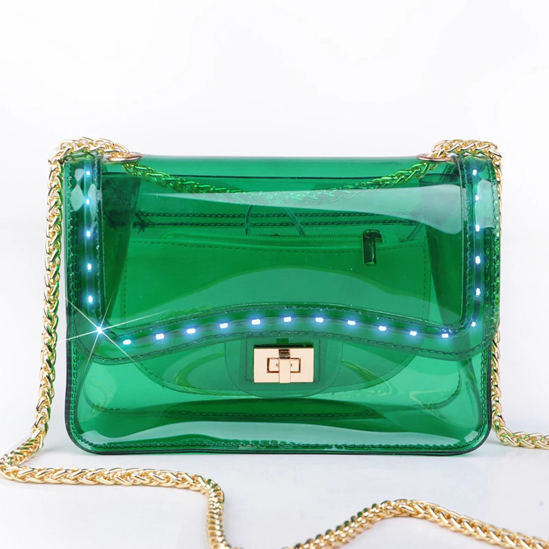 Edgy LED Luminous Messenger Bag Transparent Small Chain Hand Bag Women Classy Designer Crossbody Bag Ladies