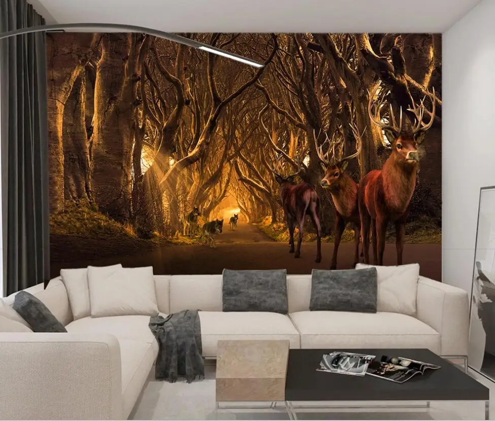 Custom large 3D mural wallpaper Nordic forest elk landscape background wall