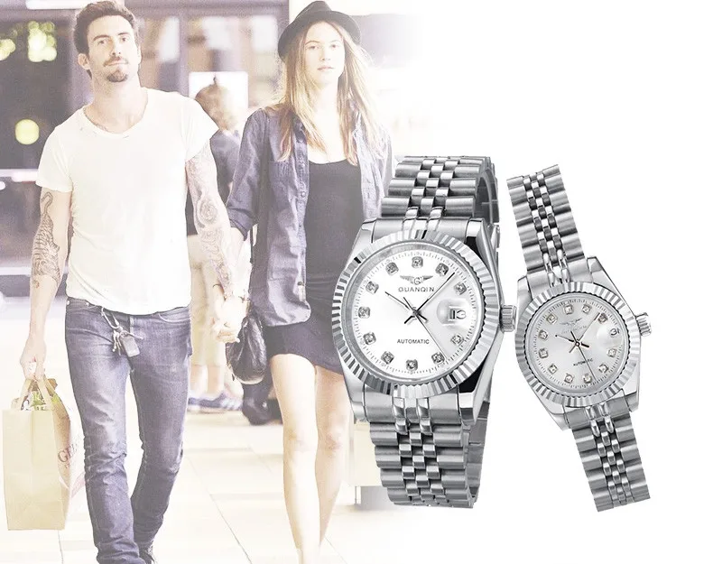 GUANQIN Lovers'Watches Luxury Couples Watch Man Women Pair Clocks Rhinestones Gold Date Mechanical Watch Sapphire Waterproof NEW (11)